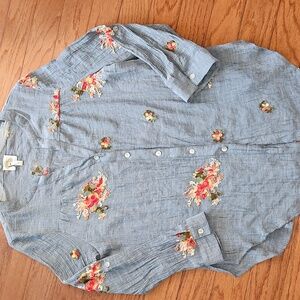 Anthropology Fig & Flower Blue Embroidered Womens Top (New $98) Sz 1x